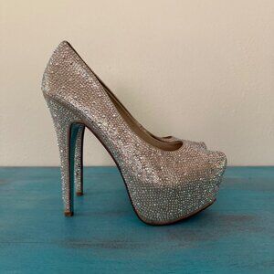 Betsey Johnson Rhinestone Heel Shoes Blue Collection Size 8.5